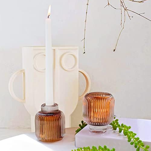 Woho 2pcs Votive Candle Holders, Amber Tealight Candle Holder for Wedding - Image 4