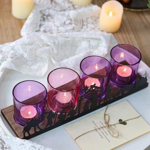 Advent Votive Candle Holder Set, Includes 1 Candle Tray & 4 Candle Holders Christmas Advent Table Centerpiece Decorations Indoor - Image 5
