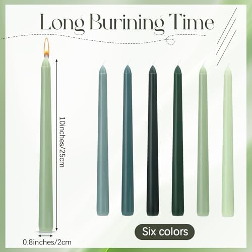 Nuanchu 16 Pcs Taper Candles, 10 Inch Tapered Smokeless, Gradient Green - Image 2