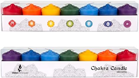 Mega Candles 7 pcs Unscented Chakra Votive Candles, Hand Poured Premium Wax Candle 15 Hours 1.5 Inch x 2.25 Inch, 100% Cotton Wick, Positive Healing Energy, Meditation, Relaxation, Reiki, Yoga - Image 3