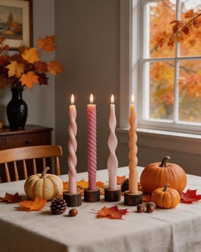10 Inch Pink Taper Candles-Spiral Tapered Candle Unscented Smokeless Candlestick Long Slow Burning 8 Hours Tall Sticks for Christmas Wedding Dinner Parties-4Pack - Image 4