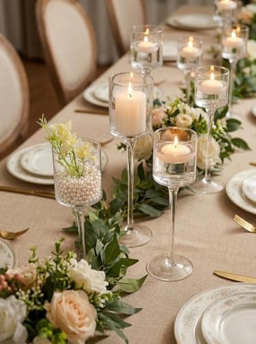 Tall Glass Candle Holder: Long Stem Candle Stand 3 Pcs (9.8"/11.8"/13.8" H - 3 Pcs) by CreatedforWeddingsandHome
