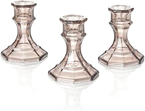 (6 Pack) Grey Glass Candlestick Holders, Taper Candle Stick Holders Set for Wedding & Home Decor - CH06 - Tea Grey by ELIVIAHOME