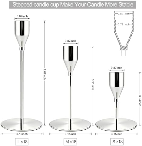 Silver Candlestick Holders,Metal Taper Candle Holders,Bulk Set of 54 - Image 2