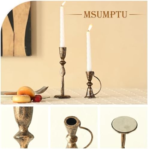Candle Sticks Holder Decor, Set of 2 Vintage Autumn Copper Candle Holders, Modern Decorative Tapered Candlestick Holders Centerpiece for Dining Table Centerpiece, Wedding, Party Decor - Image 4
