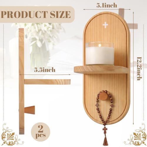 Yinkin 2 Pcs Wooden Christian Rosary Prayer Shelf with Candle Holder - Image 2