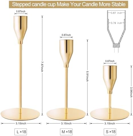 Gold Candlestick Holders, Metal Taper Candle Holders, Bulk Set of 54 - Image 2