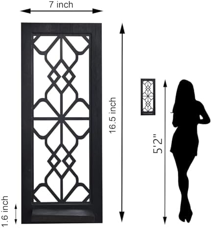 ZEXUIRU 2 Set Rustic Candle Sconces Living Room Bedroom Entryway Wood Mirrored, Farmhouse, Carved Frame Wall-Mount Wooden Candle Holders Wall Decor Hanging Handmade Holder - Black - Image 6