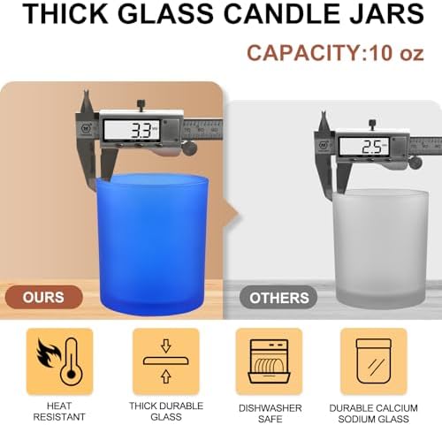 SHOWIN 10 OZ Thick Candle Jars for Making Candles 15 Pcs, Empty Jars with Wood Lids for Candle Making, Sample Container, Frosted Blue - Image 2