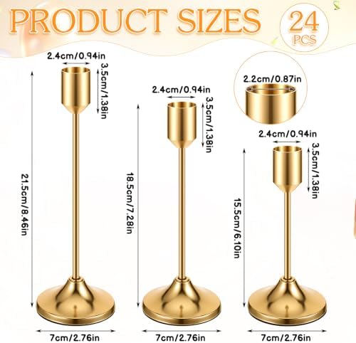 24PCS Brass Gold Candlestick Holders, Metal Taper Candle Holders - Image 5