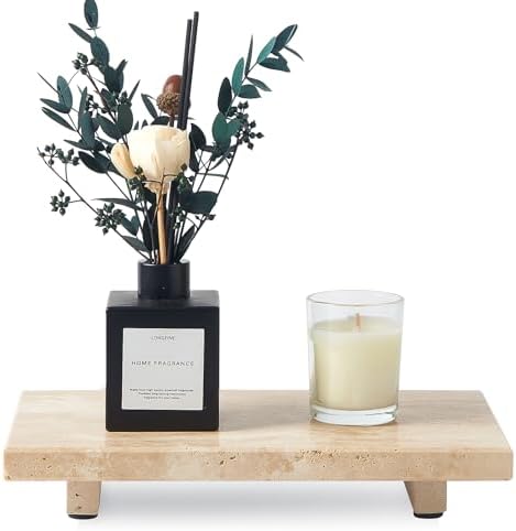 Natural Travertine Tray Pedestal Stand, Stone Riser for Bathroom & Kitchen by SumlusMarbleTheory