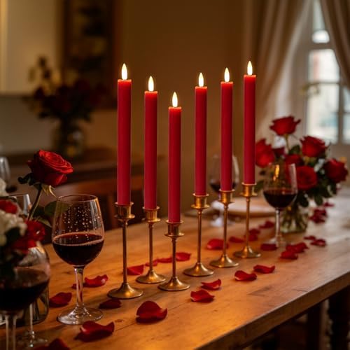 Wondise Flameless Taper Candles with Timer, 6 Pack Battery Operated LED Flickering Real Wax Red Candle for Christmas Wedding Dinner Decorations - Image 6