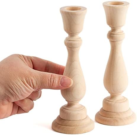 Unfinished Natural Wood Candle Sticks Set by Factory Direct Craft - Set of 2 Wooden Candle Holders for DIY Crafts and Decorating Made in USA (Sizes 6-3/4"H) - Image 4