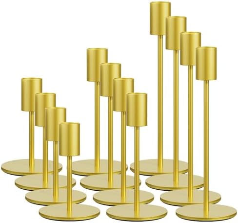 12 Pcs Gold Taper Candle Holder Bulks, FSyueyun Candle Stick Holder Decor by FSyueyun