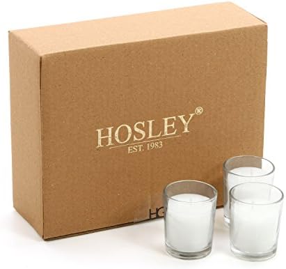 Hosley Set of 24 Unscented Clear Glass Filled Votive Candles. Hand Poured Wax Candle Ideal Gifts for Aromatherapy, Spa, Weddings, Birthdays, Holidays, Party. - Image 5