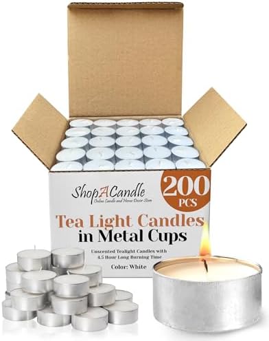 200 Pack Tealight Candles in Metal Cups - Clean, White Unscented with 4.5 Hour Long Burning Time - Votive Candles Bulk for Romantic Dinner, Weddings, Spa & Hotels by PARNOO by PARNOO