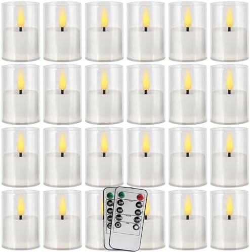 24 Pack Flameless LED Tealights, Battery Operated Acrylic Candles with Timer & Flickering Warm White, Smokeless Safe Tea Lights for Home Decor, Weddings, Parties, Restaurants & Holiday Displays by Grcdoyvl