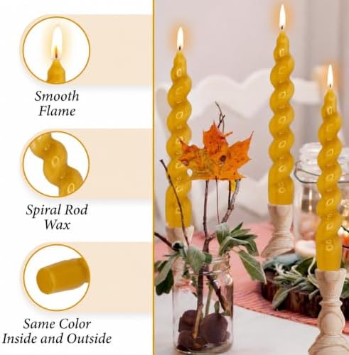 7.5 Inches Spiral Taper Candles Colorful Twisted Candle Dripless Long Candles, Handmade Candlesticks for Wedding Dinner Decor, Set of 4(Mustard Yellow) - Image 3