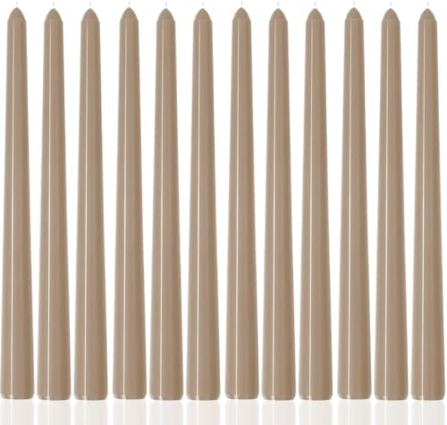 10 Inch Mocha Beige Taper Candles-Dripless Unscented Fall Tapered Candle Smokeless Candlestick Long Slow Burning 8 Hours Tall Sticks for Christmas Wedding Dinner Parties 12 Pack by MAITREYA