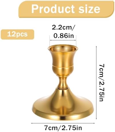 Gold Taper Candle Holder Set of 12,Vintage Small Low Brass Candlestick Holders,Short Skinny Candle Stick Holders for Dinner Room Table Centerpiece or Mantel Wedding Party Decor - Image 2