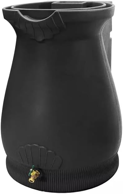 Rain Wizard Decorative Urn Rain Barrel, Durable polyethylene Resin, with Brass Spigot, Flat-Back Design,Perfect for Gardening Any Home (Black, 65 Gallon)