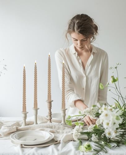 Sahara Beige Taper Candles Brown Spiral Candle Sticks,Unscented Dripless Long Candlesticks for Holiday,Wedding and Fall Decoration,10inch,12 Pack,E - Image 3