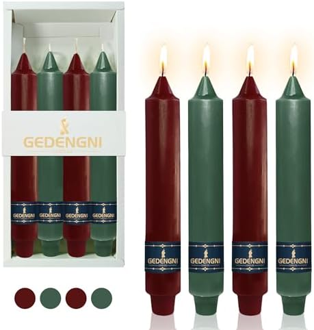 Red Taper Candles Dripless Candlesticks,Gedengni 9inch Short Tapered Candle Green Candle Sticks Christmas Dinner Candles for Thanksgiving Church Holiday Dinner Decor,30-RG by Gedengni