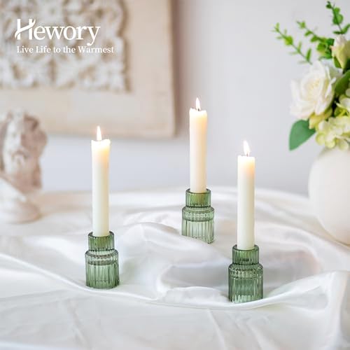 Hewory Taper Candle Holders Bulk, 20PCS Green Glass Candlestick Holders - Image 3