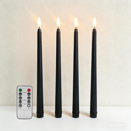 Black Halloween Flameless Taper Candles with Remote Timer Set of 4 by Ni-JASW