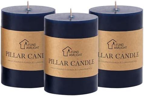 3x4 Inch Navy Blue Pillar Candles Set of 3 - Unscented Pillar Candles by FUNDAMLIGHT