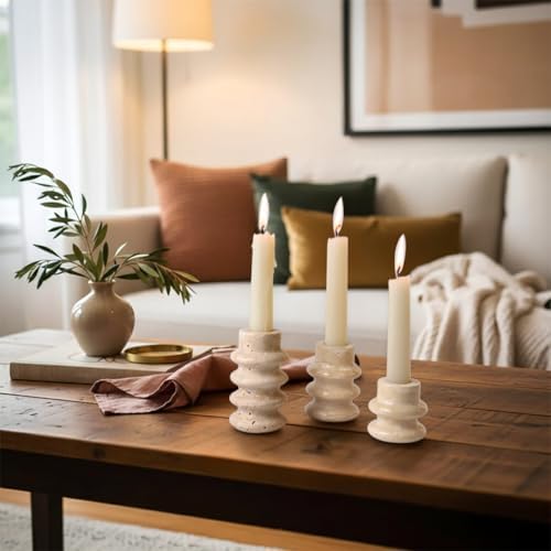 Vixdonos Natural Stone Candle Holder Set of 3 Taper Candle Candlestick Mantle Candle Stand for Home Decor,Wedding,Party and Table Centerpieces(White) - Image 4