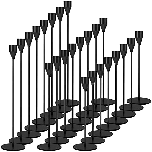 24Pcs Candle Holders, Black Candlestick Holder in Bulk Taper Candle Holders for Pillar Candles Metal Candle Stands For Table Centerpiece, Wedding, Dinning, Party, Valentines Home Decor (Black) by LYDTICK