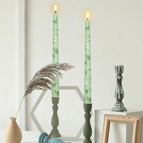 2 Set Light Green White Flower Taper Candles -10 Inch Unscented Exquisite Birthday Gifts Perfect for Valentine's Day Dinner Party Wedding Anniversary - Image 5