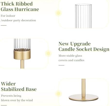 Glasseam Gold Hurricane Taper Candle Holders, 3 Pcs Candlestick with Glass - Image 6