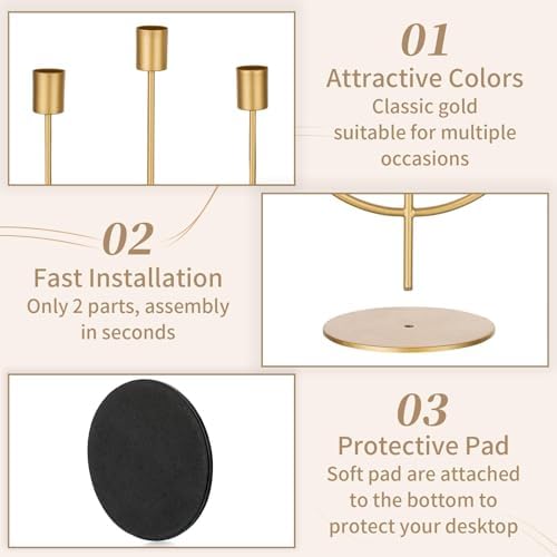 Sziqiqi Gold Candelabra Candle Holders Set of 2, 3 Arm Candelabras - Image 5