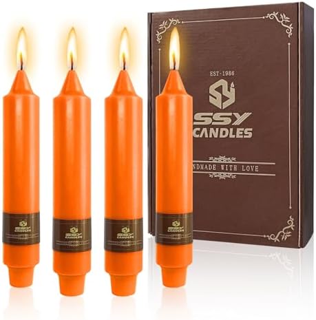 NJAO HOO Halloween Candlesticks Orange Short Taper Candle 7 Inch Unscented Dripless Tapered Candle Set for Home Dinner Fall Decor Party, 4 Pack by NJAOHOO