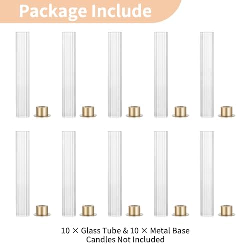 NUPTIO Hurricane Glass Candle Holders, Set of 10 Gold Taper Candle Holders - Image 4