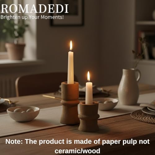 Romadedi Brown Paper Mache Taper Candle Holders, Set of 2 - Image 4