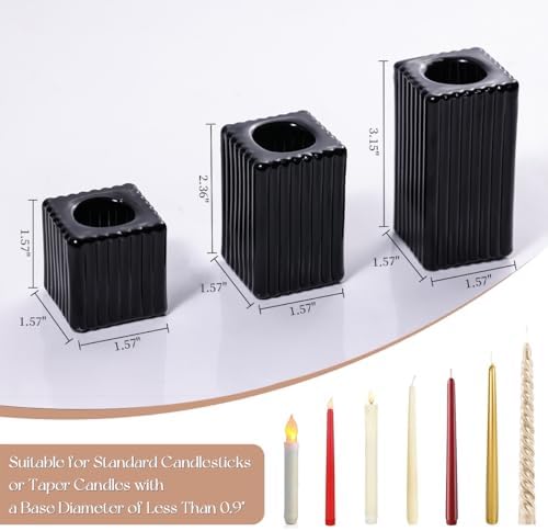 LETINE 12pcs Black Vertical Stripe Glass Candlestick Holders - Chic Taper Candle Sticks Holder Set for Elegant Dining & Home Decor - Ideal Candle Holders for Wall,Living Room,Bedroom, Kitchen Decor - Image 2