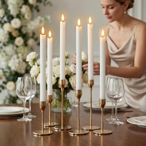 Wondise White Flameless Taper Candles with Timer, 6 Pack Battery Operated LED Flickering Real Wax Candle for Christmas Thanksgiving Wedding Decorations - Image 4
