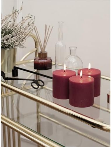 CANDWAX 3x3 Pillar Candles Set of 3 - Rustic Unscented No Drip Burgundy Candles for Home Decor, Weddings, Centerpieces - Image 5