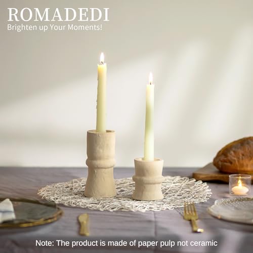 Romadedi Beige Paper Mache Taper Candle Holders, Set of 2 - Image 2