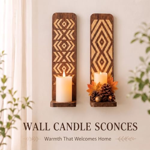 2 Pack Fall Bohemian Wooden Candle Sconces Set - Image 3