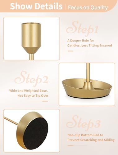 NUPTIO Taper Candle Holders for Wedding: 6 PCS Gold Matte Candles Stick Holder for Table Centerpiece - Bulk Candlestick Holders for Birthday Christmas Party Decor - Image 6
