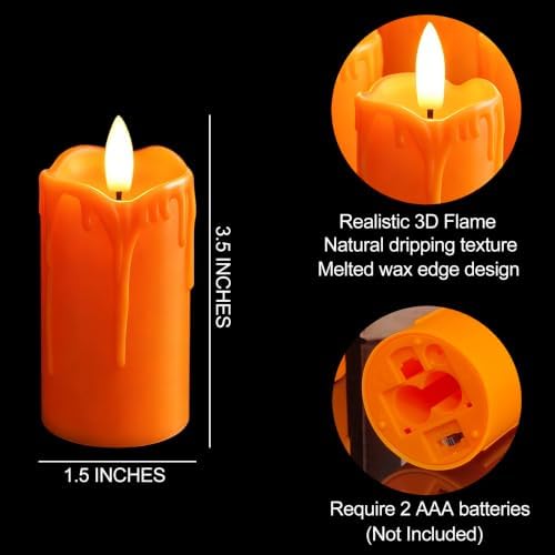 6PCS Flameless Votive Candles with Timer Battery Operated Orange - Image 4