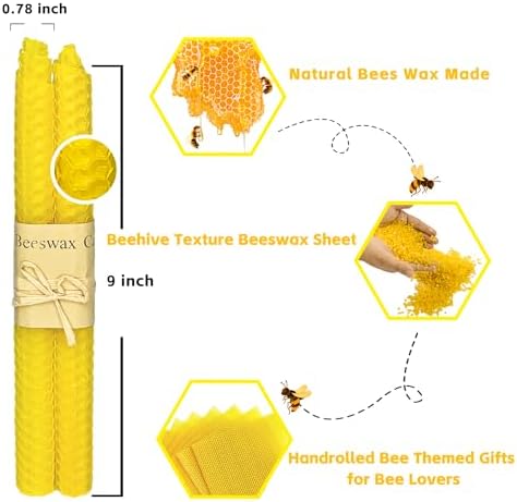 Lacaser Natural Beeswax Taper Candles Bulk, Colored Candlesticks in Rainbow Colors, Smokeless & Unscented, 9" Long Candle Sticks, Burning Time 4 Hours,14pcs - Image 2
