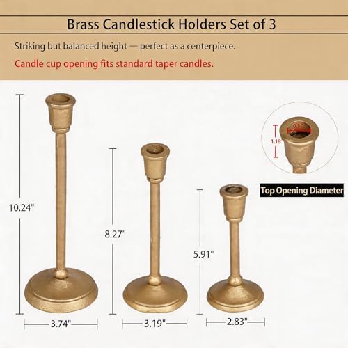 Gold Taper Candle Holders Set of 3, Antique Brass Finish - Image 3