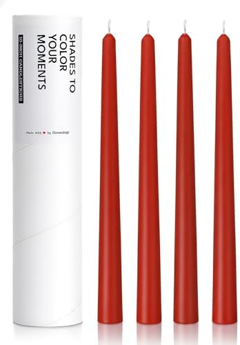 10" Classic Taper Candles, Red, 4-Pack, 7-8 Hours Long Burning, Unscented Tall Candlesticks by Unknown