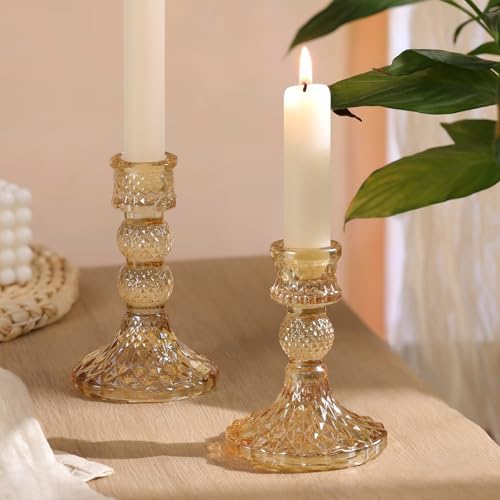 DARJEN Gold Glass Candlestick Holders Set of 6, 4" H & 5" H Taper Candle Holders for Candlesticks & Pillar Candles, Diamond Candle Holders for Wedding Party Table Centerpiece, Home Decor - Image 5