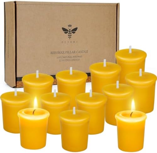 DEYBBY Beeswax Votive Candles 12-Hour Burn Unscented Small Candles 12 Pack - Image 5